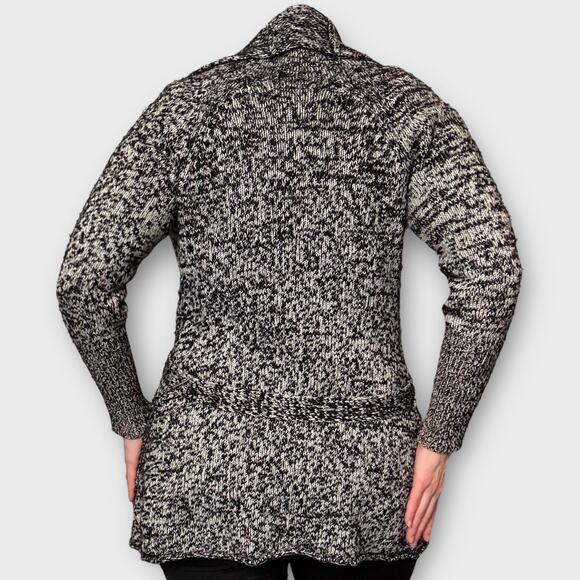 GAP BLACK WHITE BELTED CARDIGAN RIBBED CUFFS POCKETS COZY LARGE - Picture 2 of 9